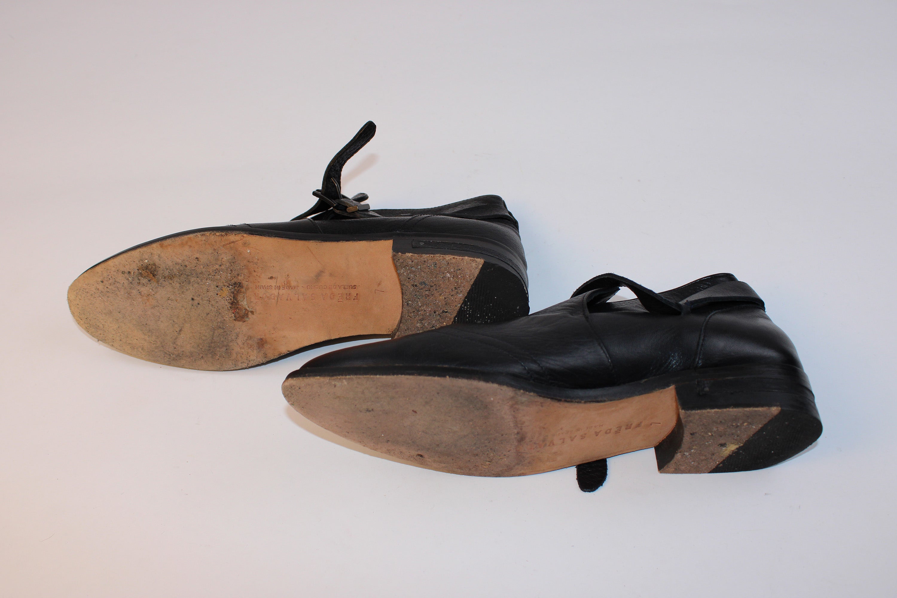 Freda Salvador Black Leather Buckle Oxfords